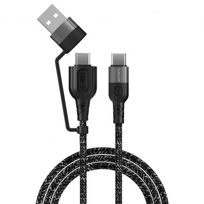 Качествен многофункционален кабел за USB към USB-C и USB-C към USB-C (150 см) - 4smarts ComboCord CA USB-A and USB-C to USB-C Cable (черен)