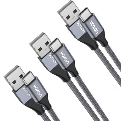 Комплект 3 броя изключително здрави и качествени плетени USB-C кабели за устройства с USB-C порт - Voxon CUC02105GA02 3-pack Braided USB-C to USB-A Cable (тъмносив)