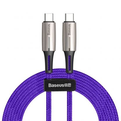 Кабел с въжена оплетка за устройства с USB-C порт (200 см) - Baseus Water Drop USB-C to USB-C Cable PD 2.0 60W (CATSD-K05) (лилав)