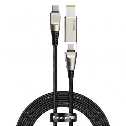 USB-C кабел с допълнителен адаптер за Lenovo лаптопи и бързо зареждане на устройства с USB-C порт (200 см) - Baseus Flash Series 2-in-1 USB-C & Lenovo Square Plug Cable (CA1T2-B01) (черен)