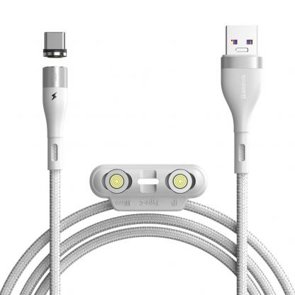 Кабел с магнитни конектори за Apple продукти с Lightning, microUSB и USB-C (100 см) - Baseus Zinc Magnetic Safe Fast Charging Data Cable (CA1T3-B02) (бял)
