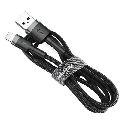 Lightning USB кабел за Apple устройства с Lightning порт (100 см) - Baseus Cafule USB Lightning Cable (CALKLF-BG1) (черен-сив)