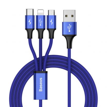 Универсален USB кабел с Lightning, microUSB и USB-C конектори (120 см) - Baseus Rapid 3-in-1 USB Cable (CAMLT-SU13) (син)