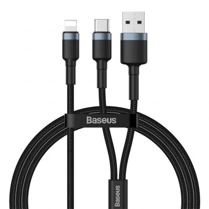 USB и USB-C към Lightning кабел за Apple устройства с Lightning порт (120 см) - Baseus Cafule USB + USB-C to Lightning Cable PD 18W (CATKLF-ELG1) (черен-сив)