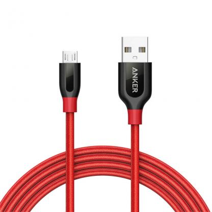 Качествен плетен кабел за зареждане на устройства с microUSB порт (180 см) - Anker Powerline+ Nylon Micro USB cable 180 cm (червен)