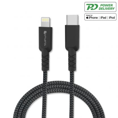 USB-C кабел към Lightning за Apple устройства - 4smarts MFI RAPIDCord PD USB-C to Lightning Cable 1m (черен)