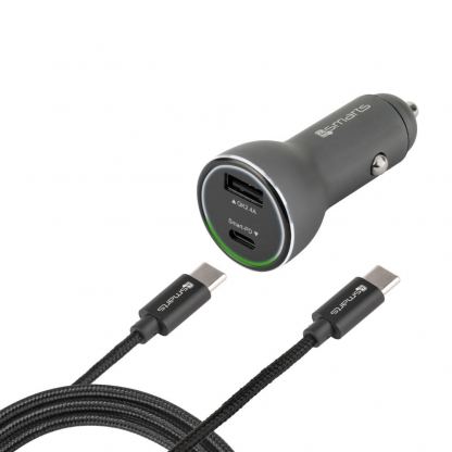 Зарядно за кола с USB-C кабел за устройства с USB-C порт - 4smarts Fast Car Charger Set iPD (черен)