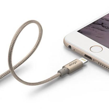 Elago Aluminum Lightning USB Cable - USB кабел за iPhone 6, iPhone 6 Plus, iPad, iPod и всеки Apple продукт с Lightning вход (златист)
