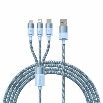 Универсален USB-A кабел с Lightning, microUSB и USB-C конектори (120 см) - Baseus StarSpeed 3-in-1 USB-A Cable (CAXS000017) (син)