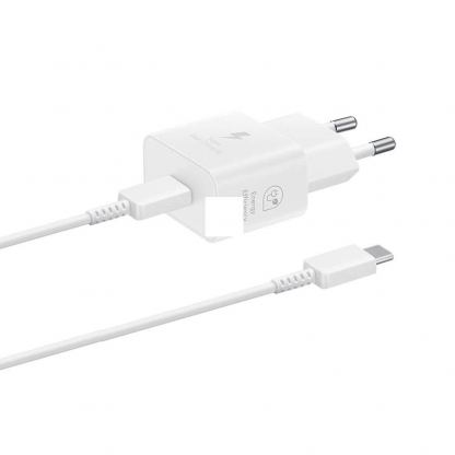 Захранване за ел. мрежа с USB-C изход с технология за бързо зареждане и USB-C кабел (бял) - Samsung USB-C 25W Travel Wall Charger EP-T2510XWEGEU (ритейл опаковка)