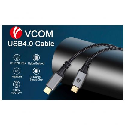 VCOM USB 4.0 Cable - USB-C към USB-C кабел стандарт USB 4.0 (200 см) (черен) 