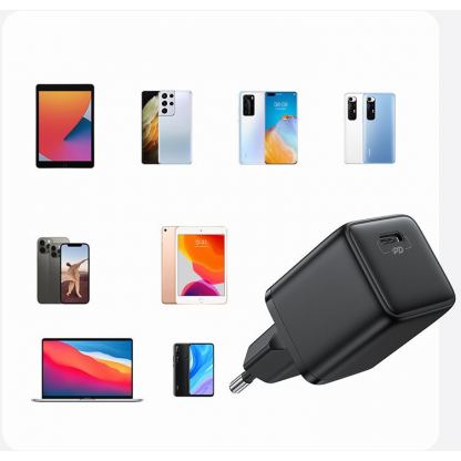 Захранване за ел. мрежа с USB-C изход с технология за бързо зареждане и USB-C към USB-C кабел - Joyroom Mini Fast Charger PD 25W with USB-C Cable (черен)