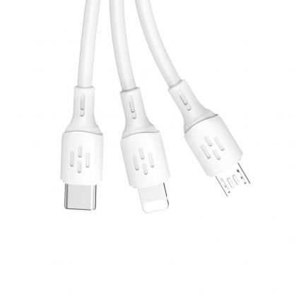 Универсален USB кабел с Lightning, microUSB и USB-C конектори (120 см) - Dudao LBA 3-in-1 Charging Cable 6A (бял)