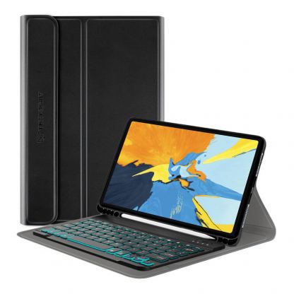 Кожен калъф и безжична блутут клавиатура за  iPad Pro 11 M2 (2022), iPad Pro 11 M1 (2021), iPad Pro 11 (2020), iPad Pro 11 (2018) - Techsuit CozyTab Case and Bluetooth Keyboard (черен)