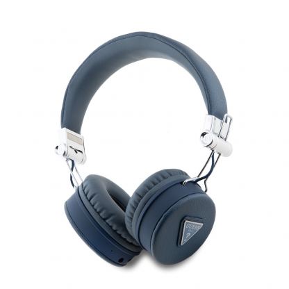 Безжични блутут слушалки с микрофон за мобилни устройства - Guess PU Grained Triangle Logo ENC Bluetooth Headphones (син)