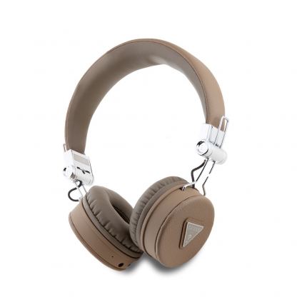 Безжични блутут слушалки с микрофон за мобилни устройства - Guess PU Grained Triangle Logo ENC Bluetooth Headphones (кафяв)