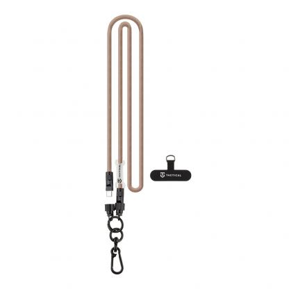 Универсална връзка за носене през врата за смартфони с вграден USB-C към USB-C кабел - Tactical Wire Snake USB-C Universal Phone Lanyard Cable 60W (бежов)
