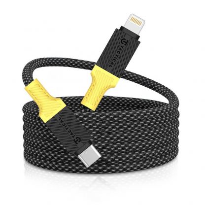 Здрав кабел с вграден магнитен органайзер и въжена оплетка за устройства с Lightning порт - Tactical MagRope Magnetic USB-C to Lightning Cable 27W (черен) (100 см)