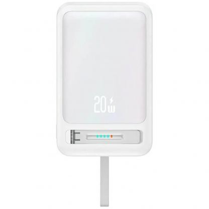 Преносима външна батерия с USB-C порт и безжично зареждане с MagSafe - Usams XM Series CD219 Wireless Charging Power Bank 10000 mAh 22.5W (бял)
