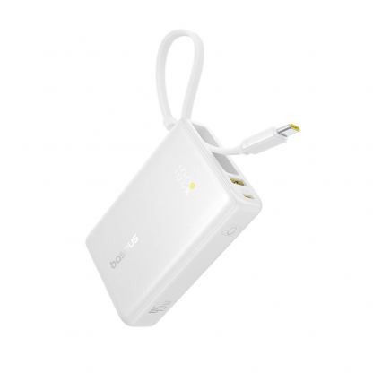 Външна батерия 10000 mAh с вграден USB-C кабел и 1xUSB-C, 1xUSB-A портове - Baseus PicoGo Digital Display Power Bank With USB-C Cable 45W 10000mAh (бял)