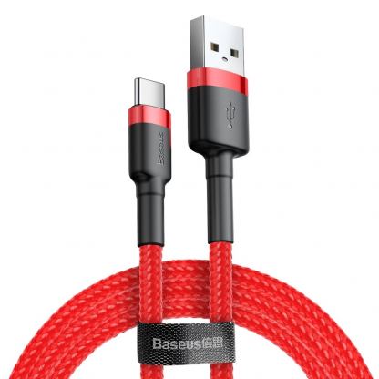Кабел с въжена оплетка и бързо зареждане за устройства с USB-C порт - Baseus Cafule USB-A to USB-C Cable 3A (CATKLF-A09) (червен-черен) (50 см)