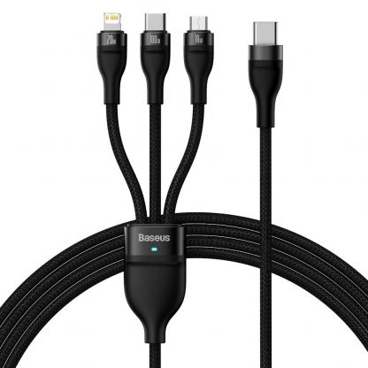 Универсален USB-C кабел с Lightning, microUSB и USB-C конектори - Baseus Flash Series II 3-in-1 USB-C Fast Charging Cable 100W (CASS030201) (черен) (150 см)