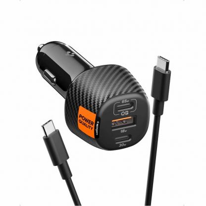 Зарядно за кола с 2xUSB-C и USB-A изходи с технология за бързо зареждане и USB-C към USB-C кабел - Spigen EV1133 Essential Triple Quick Car Charger 113W (черен)