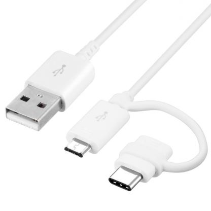 Оригинален кабел с MicroUSB и USB-C конектори -Samsung USB Combo Cable EP-DG930DWEGWW (бял) (ритейл опаковка)