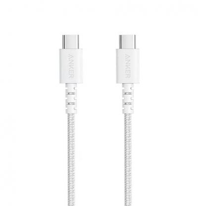 Здрав кабел с въжена оплетка и бързо зареждане за устройства с USB-C - Anker PowerLine Select+ USB-C to USB-C Cable  (90 см) (бял)