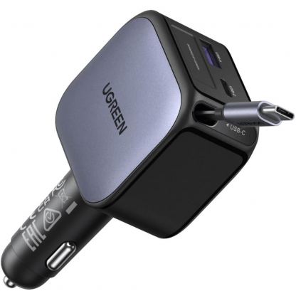 Зарядно за кола с вграден USB-C кабел и USB-A и USB-C изходи - Ugreen EC602 3 in 1 Fast Car Charger With USB-C Cable 60W (черен)
