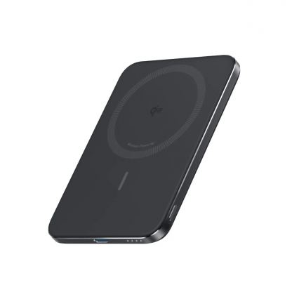 Преносима външна батерия с USB-C порт и безжично зареждане с MagSafe - Anker Qi2 Nano MagSafe Wireless Ultra Slim Power Bank 5000 mAh 15W (черен)