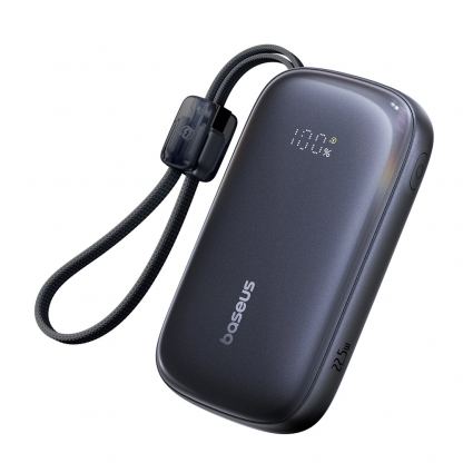Външна батерия с вграден USB-C и Lightning кабел и USB-C, USB-А портове - Baseus Qpow3 Ultra EnerFill Power Bank With USB-C And Lightning Cable 22.5W 20000mAh (черен)