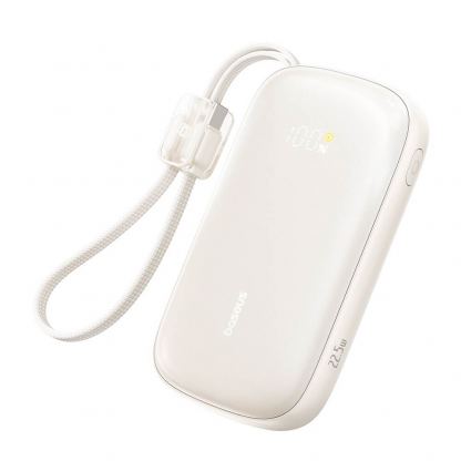 Външна батерия с вграден USB-C и Lightning кабел и USB-C, USB-А портове - Baseus Qpow3 Ultra EnerFill Power Bank With USB-C And Lightning Cable 22.5W 20000mAh (бежов)