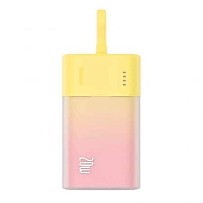 Външна батерия 10000 mAh с вграден Lightning кабел и USB-C порт - Baseus Popsicle Power Bank with Lightning Cable 20W 5200mAh (жълт-розов)