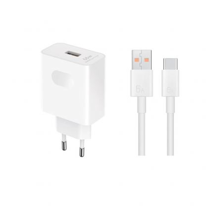 Захранване за ел. мрежа с USB-A порт с технология за бързо зареждане и USB-C кабел - Honor SuperCharge Wall Charger 66W With USB-C Cable (бял)