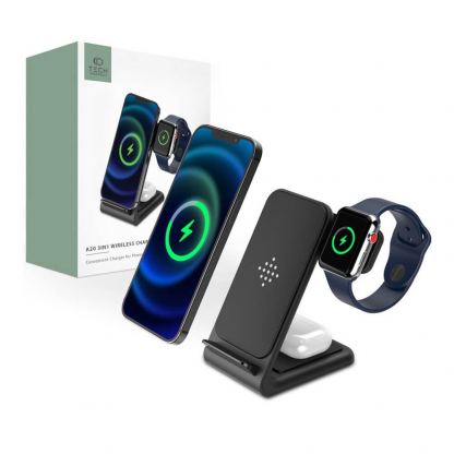 Тройна поставка (пад) за безжично зареждане за iPhone, Apple Watch, AirPods и Qi съвместими устройства - Tech-Protect Wireless Charger QI15W-A20 (черен)