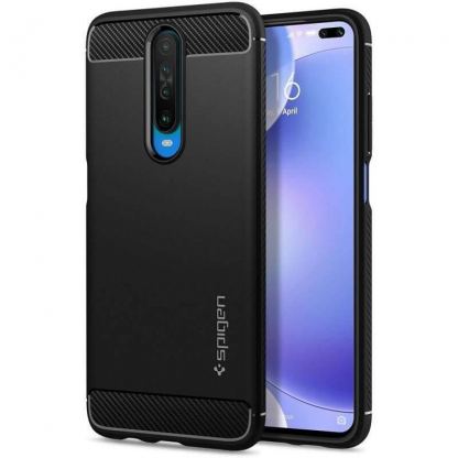 Тънък качествен силиконов (TPU) калъф за Xiaomi Pocophone X2, Xiaomi Redmi K30 - Spigen Rugged Armor Case (черен)
