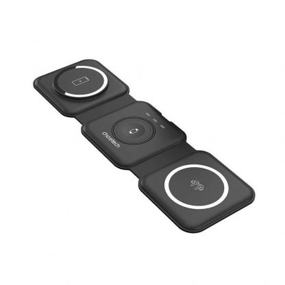 Тройна поставка (пад) за безжично зареждане на iPhone с Magsafe, Apple Watch и Qi съвместими устройства - Choetech 3-in-1 MagSafe Wireless Charger 15W (черен)