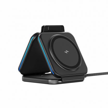 Сгъваема тройна поставка (пад) за безжично зареждане за iPhone с MagSafe, Apple Watch, AirPods и Qi съвместими мобилни устройства - AmazingThing 3-in-1 Explorer Pro Wireless Charging Station 15W (черен)