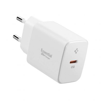 Захранване за ел. мрежа с USB-C изход с технология за бързо зареждане - Spigen Essential Wall Charger PD 20W (бял) 