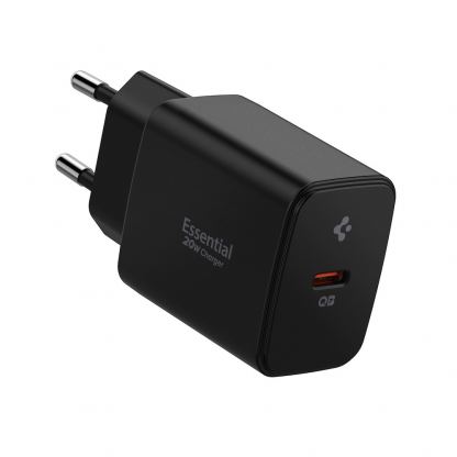 Захранване за ел. мрежа с USB-C изход с технология за бързо зареждане - Spigen Essential Wall Charger PD 20W (черен) 