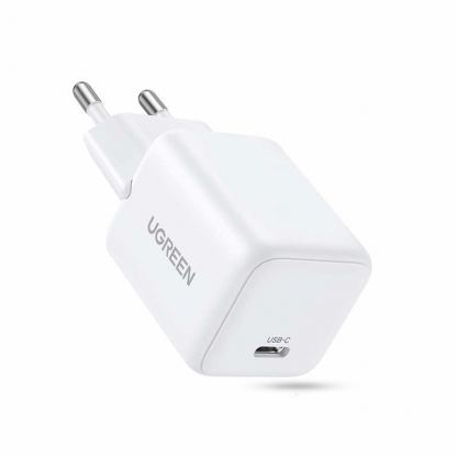 Захранване за ел. мрежа с USB-C изход с технология за бързо зареждане (бял)  - Ugreen USB-C GaN Fast Wall Charger 20W