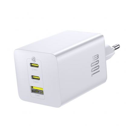 Захранване за ел. мрежа за лаптопи, смартфони и таблети с 2xUSB-C и 1xUSB-A изходи - Baseus EnerFill FE11 GaN Wall Charger 100W (бял)