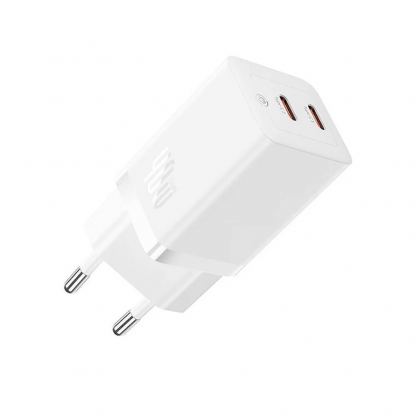 Захранване за ел. мрежа с 2xUSB-C изходи с технология за бързо зареждане - Baseus GaN5 Pro Fast Wall Charger Dual USB-C 40W (бял)