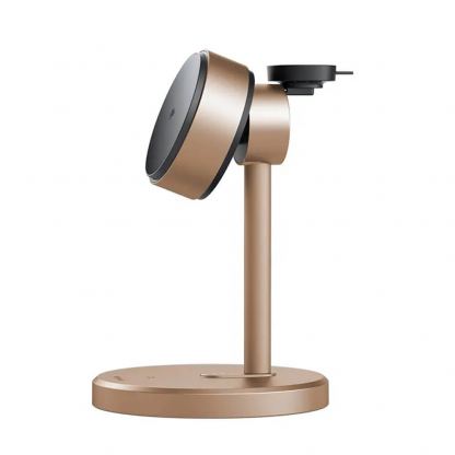 Тройна поставка (пад) за безжично зареждане за iPhone с Magsafe, Apple Watch, AirPods, Qi съвместими устройства - Mcdodo Black Swan 3-in-1 Magnetic Wireless Charging Station Qi2 22.5W (златист)