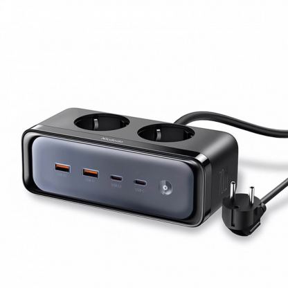 Захранване за ел. мрежа за лаптопи, смартфони и таблети с 2хAC, 2хUSB-A и 2xUSB-C изходи за зареждане на мобилни устройства - McDodo 6in1 GaN Power Strip 70W (черен)