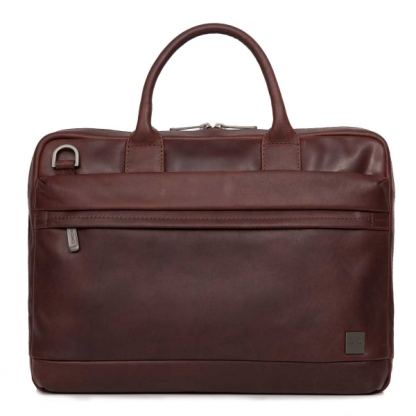 Knomo Foster Leather Laptop Briefcase - луксозна кожена чанта за преносими компютри до 14 инча (кафяв)