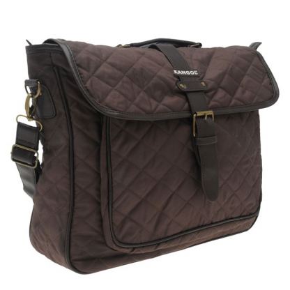 Kangol Quilted Satchel Bag - полиестерна чанта с дръжки и презрамка за преносими компютри до 15.4 инча (кафява)