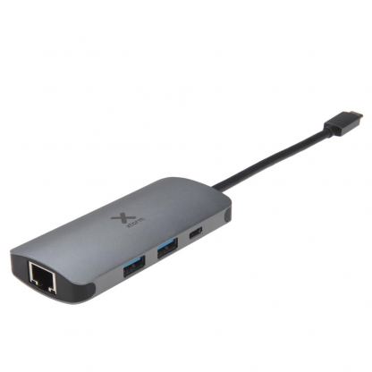 A-solar Xtorm XC004 USB-C Hub 4in1 Ethernet, USB-C, 2xUSB-A - мултифункционален хъб за свързване на допълнителна периферия за MacBook и устройства с USB-C (тъмносив)