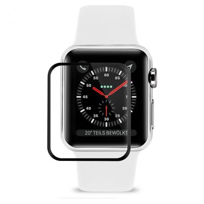 Artwizz CurvedDisplay Glass Protection - калено стъклено защитно покритие с извити ръбове за целия дисплея на Apple Watch 42 mm (черен-прозрачен)